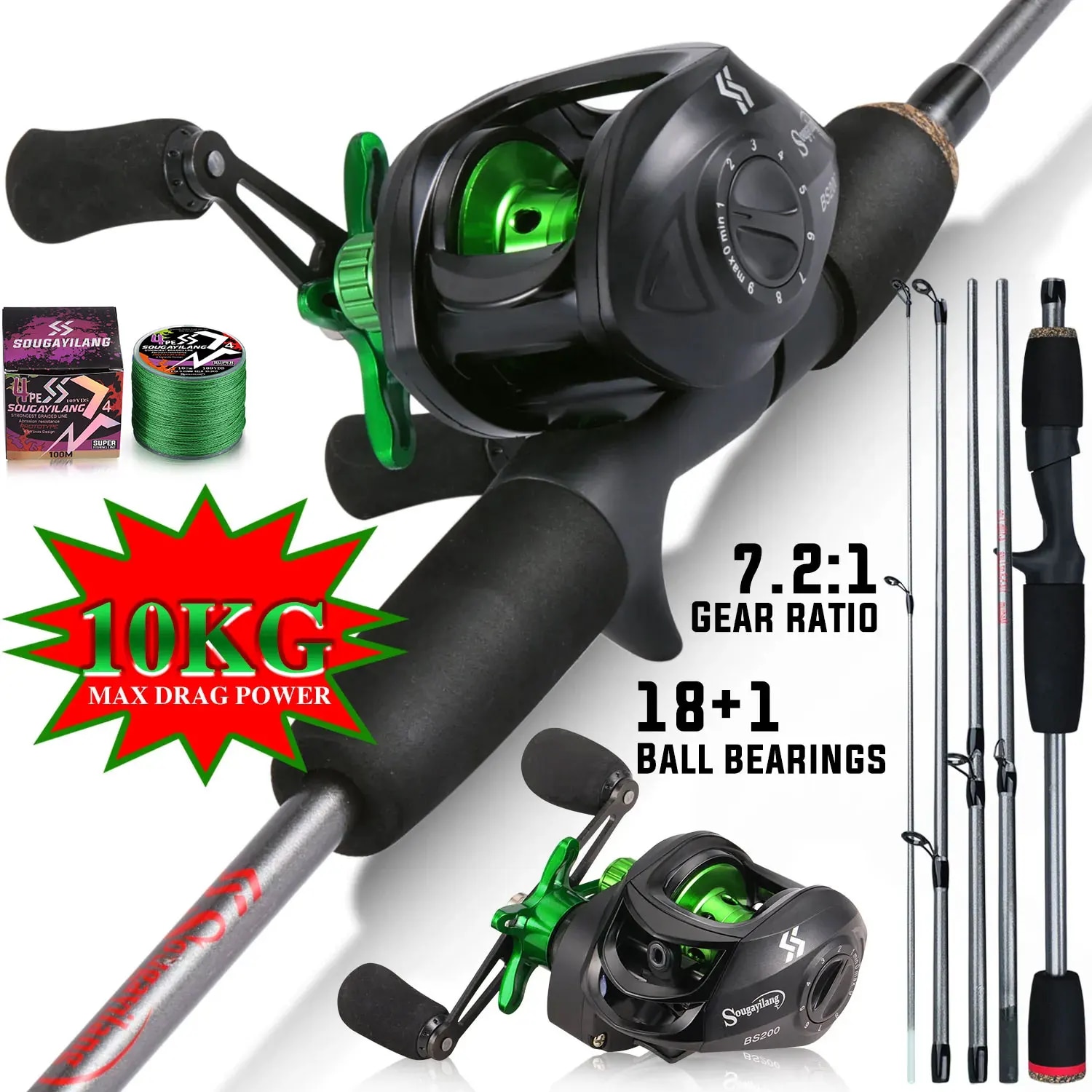 Spincast Reel - Комбинированная удочка Sougayilang 1,7 м, кастинговая